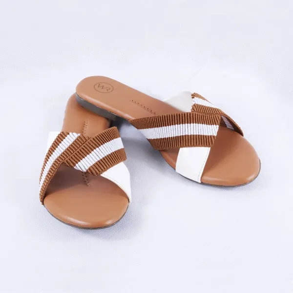 Dorthy Patent White and Tan Slides