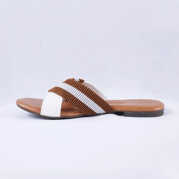 Dorthy Patent White and Tan Slides
