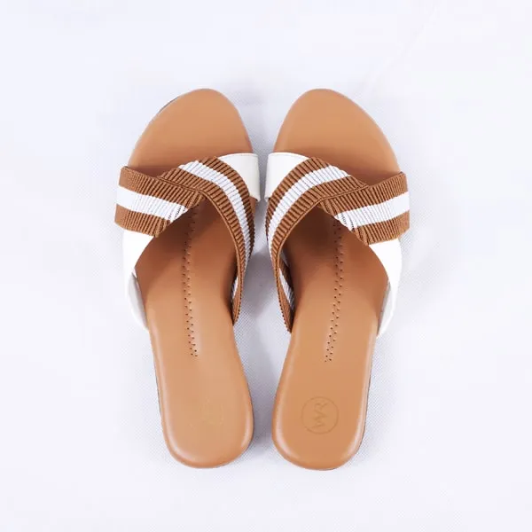Dorthy Patent White and Tan Slides
