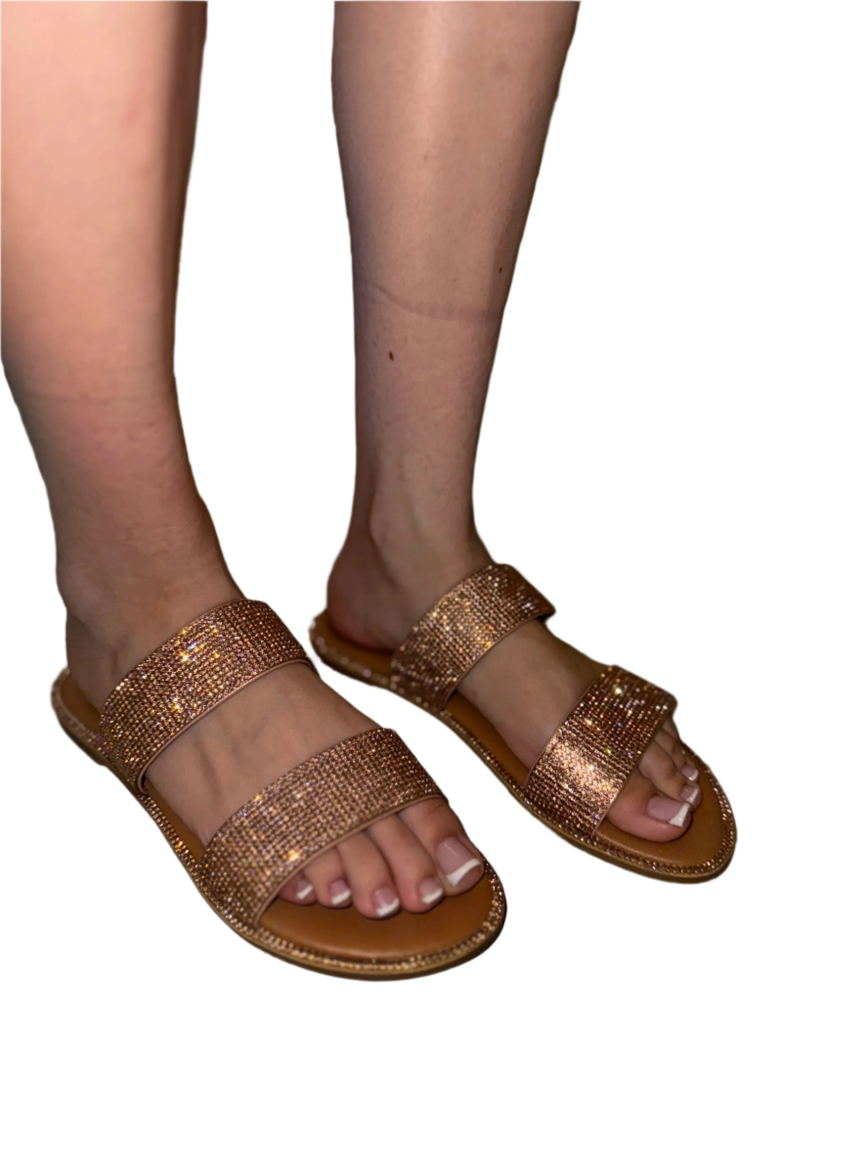 DOUBLE BAND RHINESTONE FLAT SANDAL TAKA-8