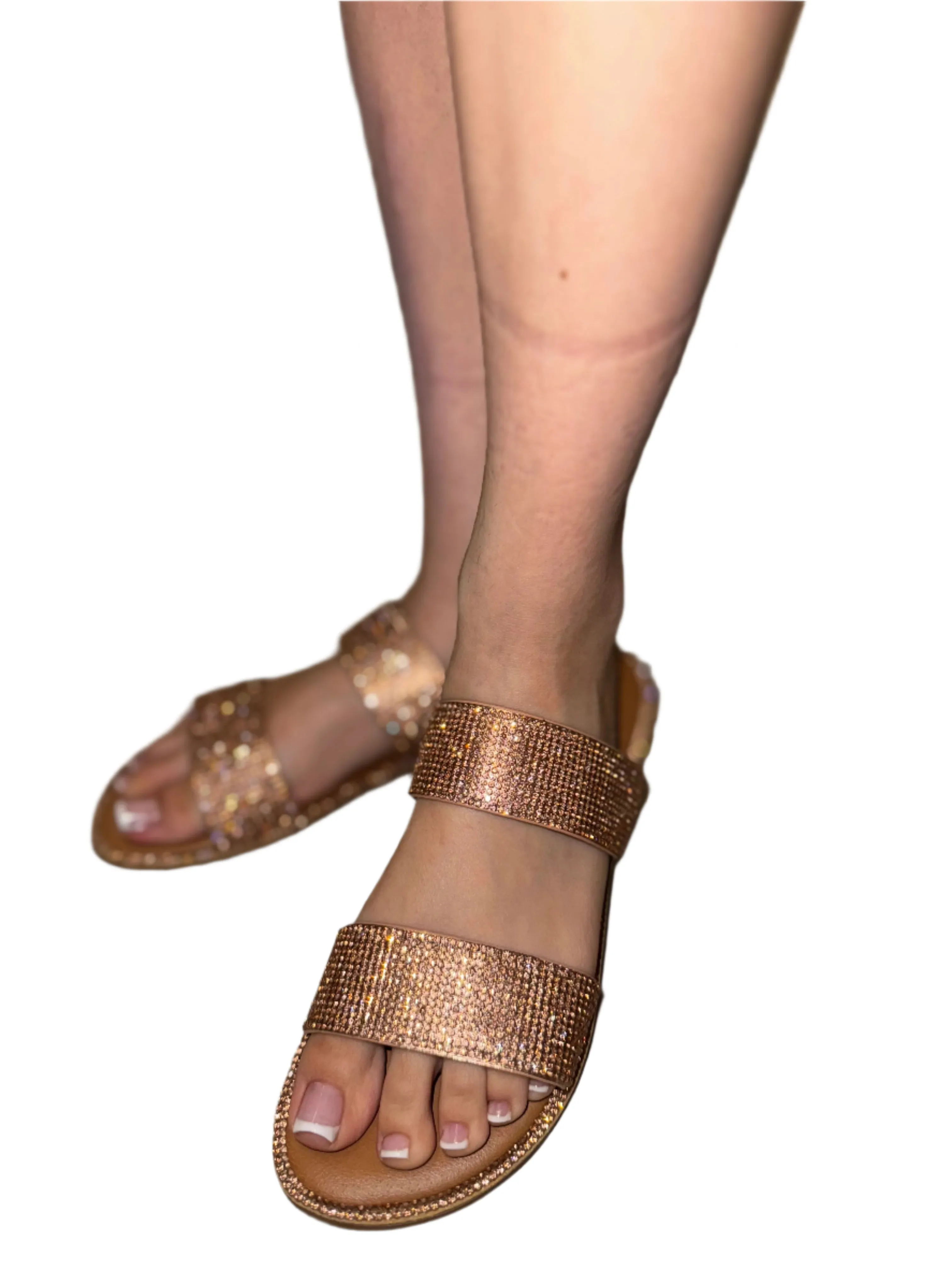 DOUBLE BAND RHINESTONE FLAT SANDAL TAKA-8
