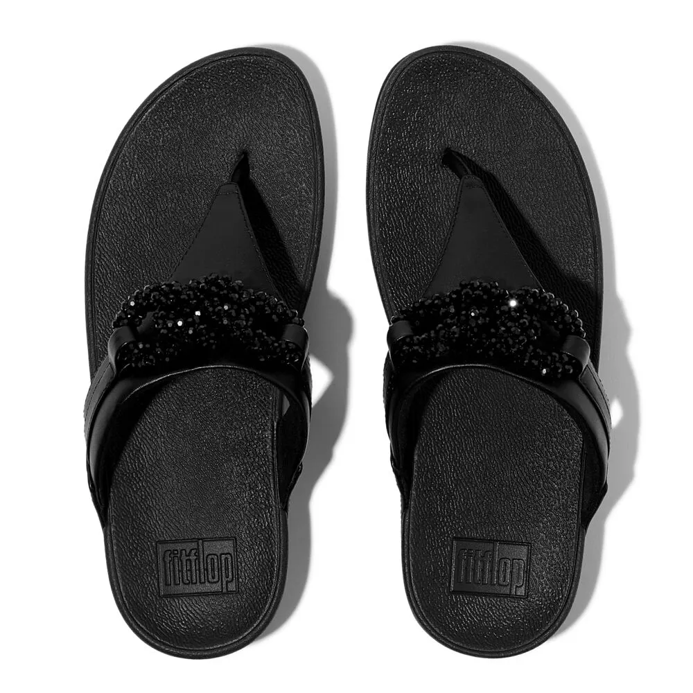 FitFlop Lulu Beaded Chain Leather Sandals - Black