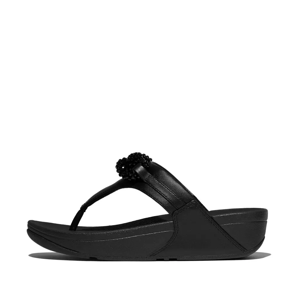 FitFlop Lulu Beaded Chain Leather Sandals - Black