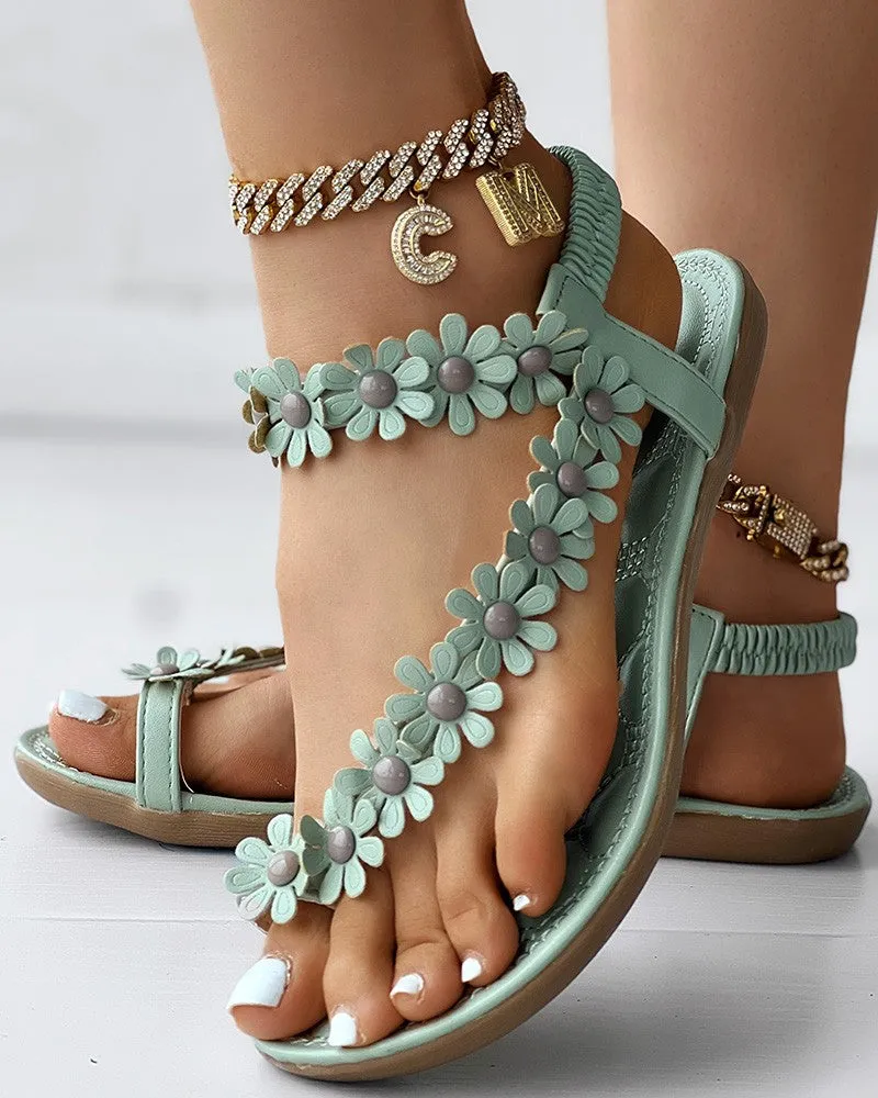 Floral Pattern Toe Post Sandals