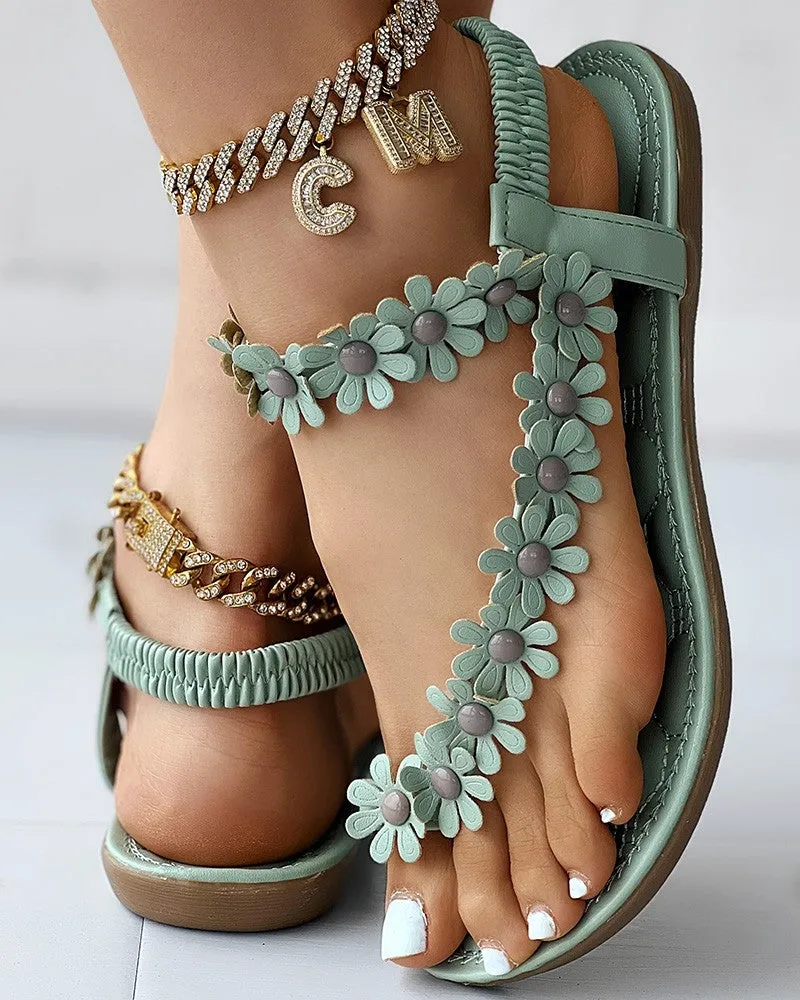 Floral Pattern Toe Post Sandals