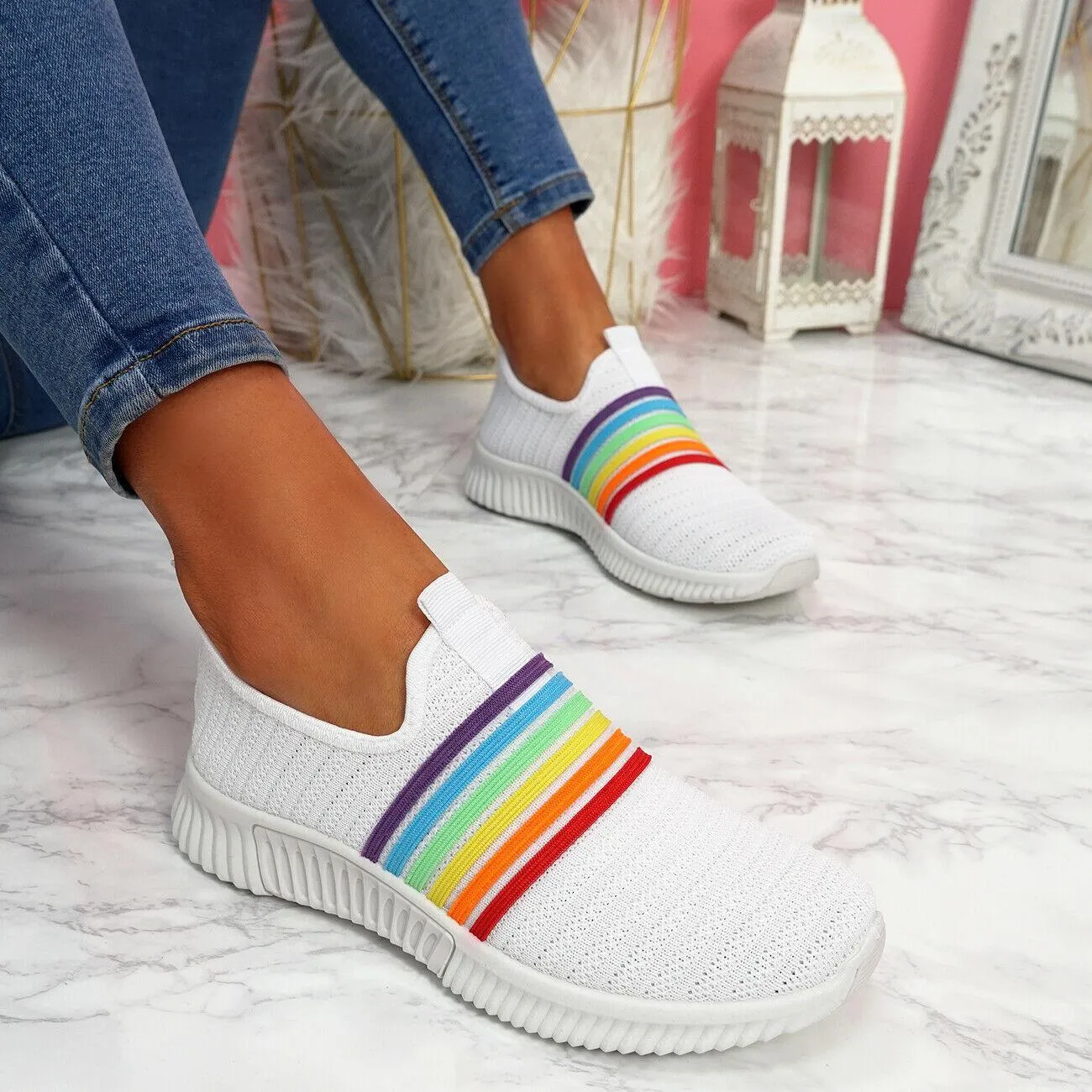Flying netted rainbow sneakers