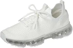 Forever Link Womens Air Cushion Fashion Sneakers Breathable Knit Comfortable Lightweight Walking Shoes, White, 6.5