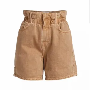 Frame Paperbag Elastic Waist High-Rise Twill Shorts In Washed Sand Size L