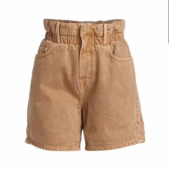 Frame Paperbag Elastic Waist High-Rise Twill Shorts In Washed Sand Size L