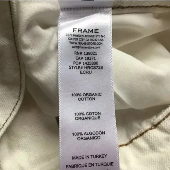 Frame Womens Shorts Size 32 High Rise Cuffed Ecru White Organic Cotton Denim New