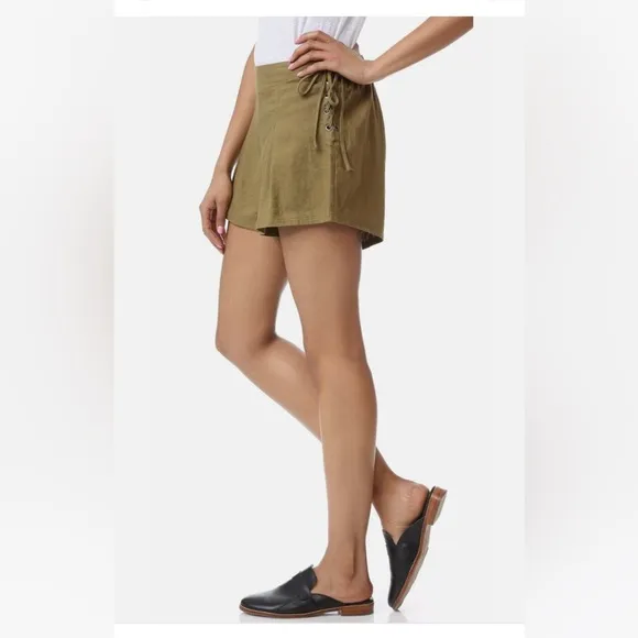 Free People Silver Springs Linen Lace Up Shorts Side Tie