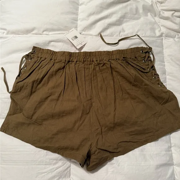 Free People Silver Springs Linen Lace Up Shorts Side Tie