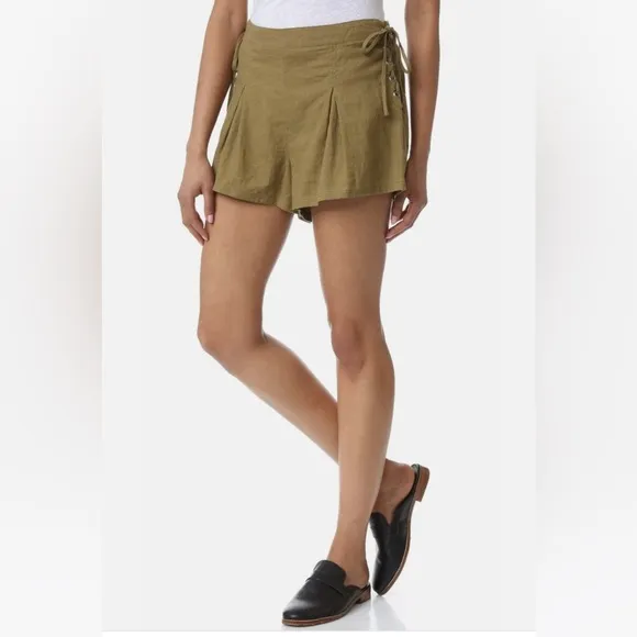 Free People Silver Springs Linen Lace Up Shorts Side Tie