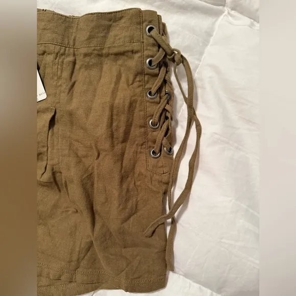 Free People Silver Springs Linen Lace Up Shorts Side Tie