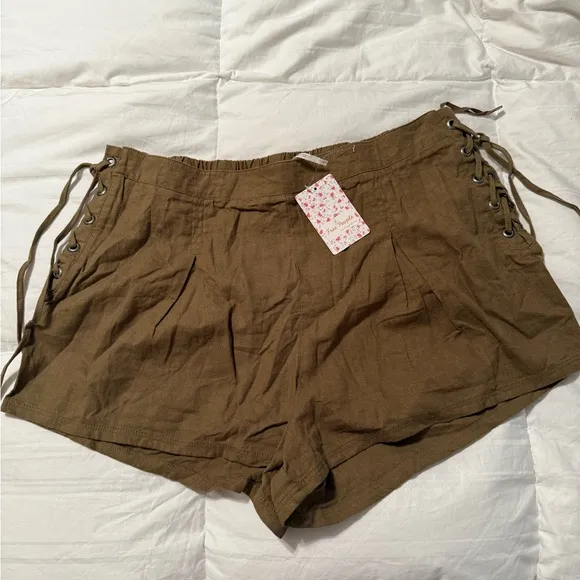 Free People Silver Springs Linen Lace Up Shorts Side Tie