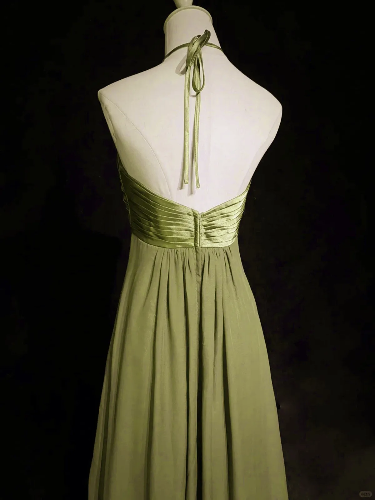 Green Halter Chiffon Simple A-line Party Dress, Green Floor Length Prom Dress
