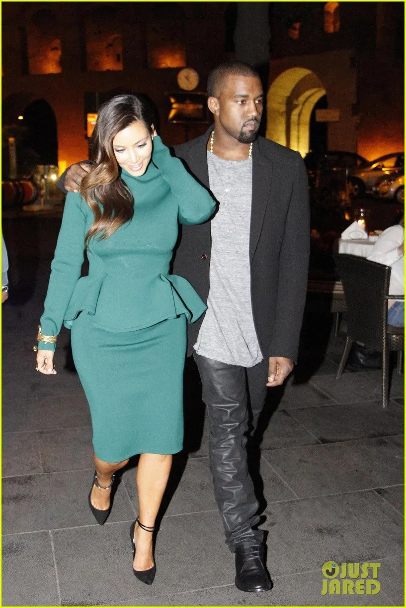 Green Kim Kardashian (Kim K) Short Long Sleeves Peplum Dress High Neck Prom Celebrity Dress Birthday Celebration