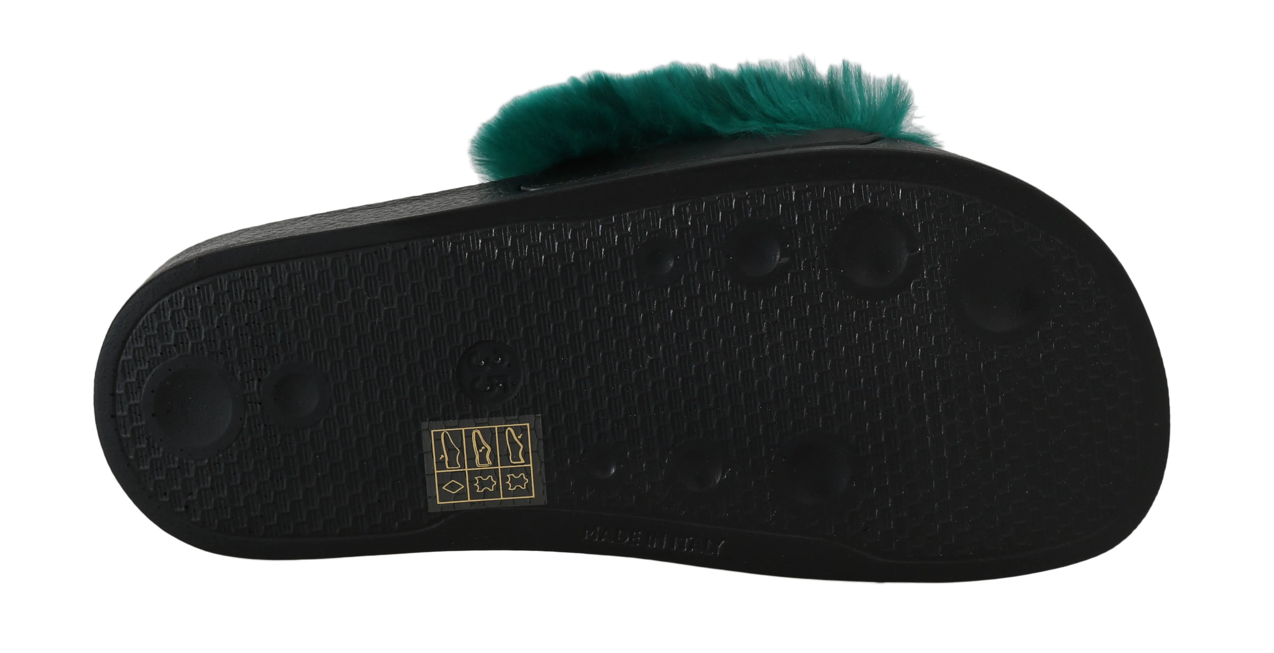Green Mink Fur Flip Flop Flat Slides