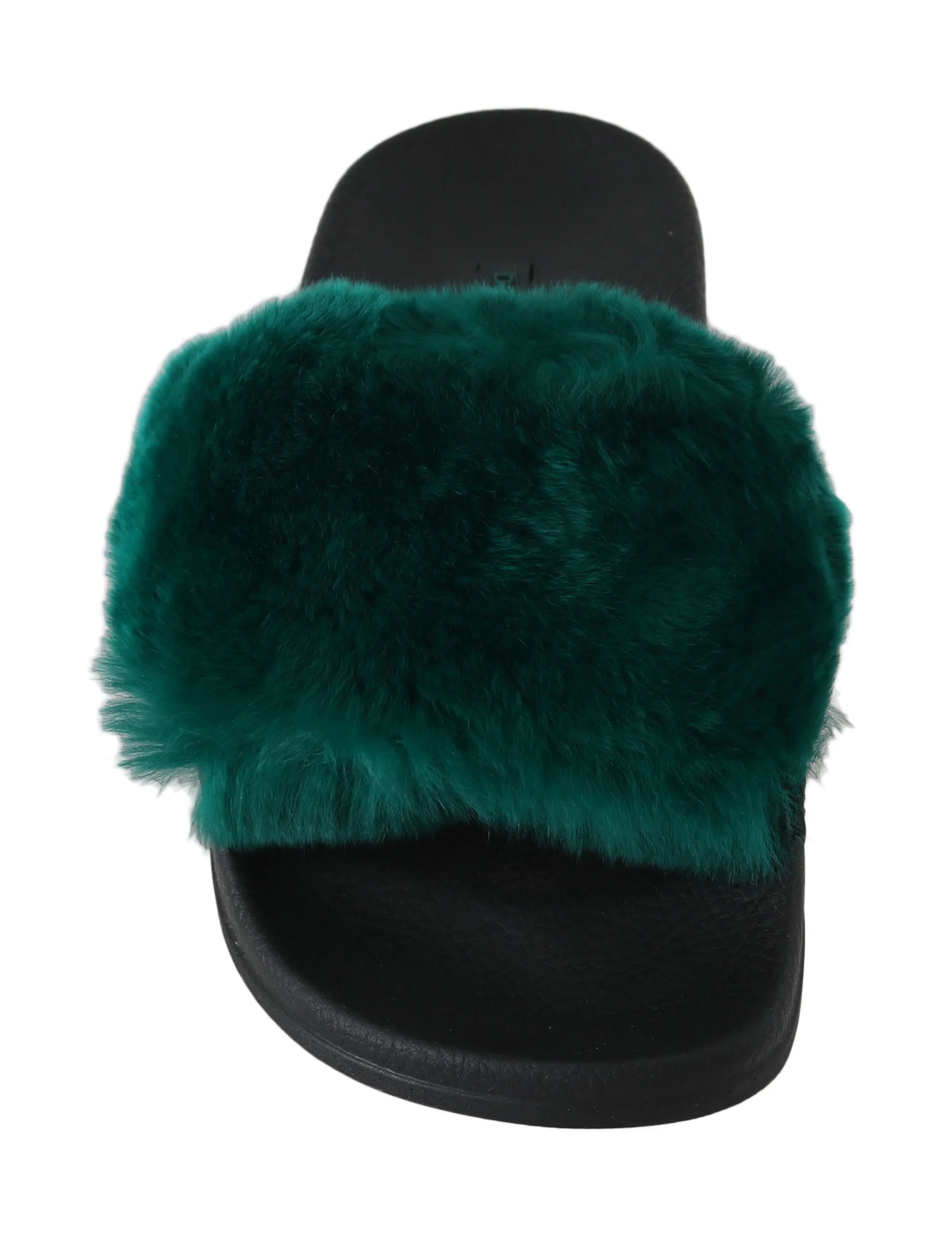 Green Mink Fur Flip Flop Flat Slides
