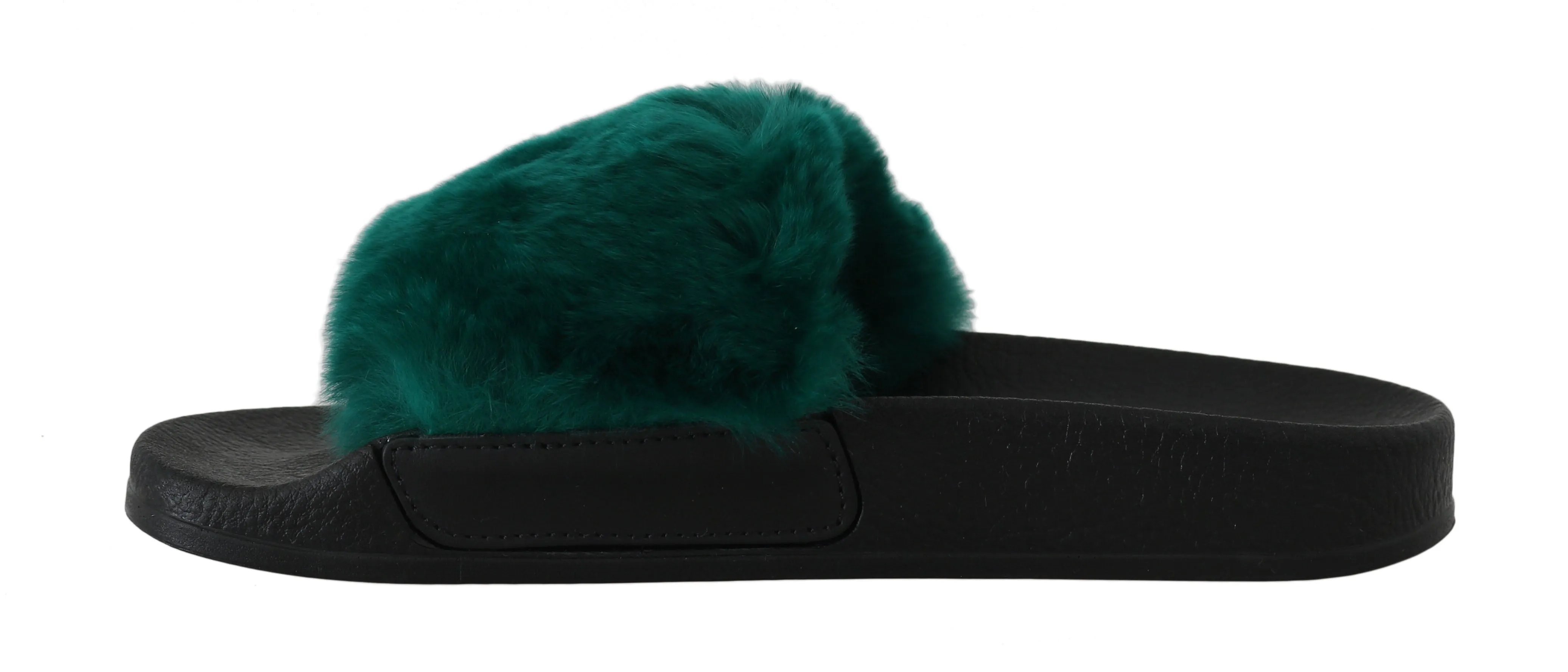 Green Mink Fur Flip Flop Flat Slides