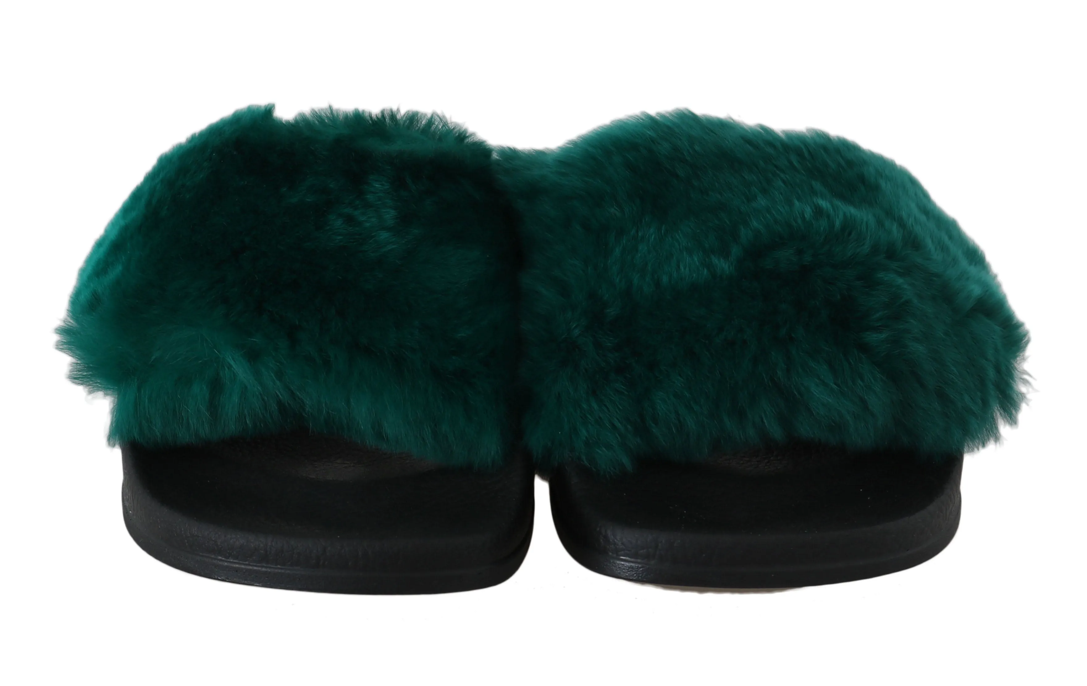 Green Mink Fur Flip Flop Flat Slides