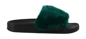 Green Mink Fur Flip Flop Flat Slides