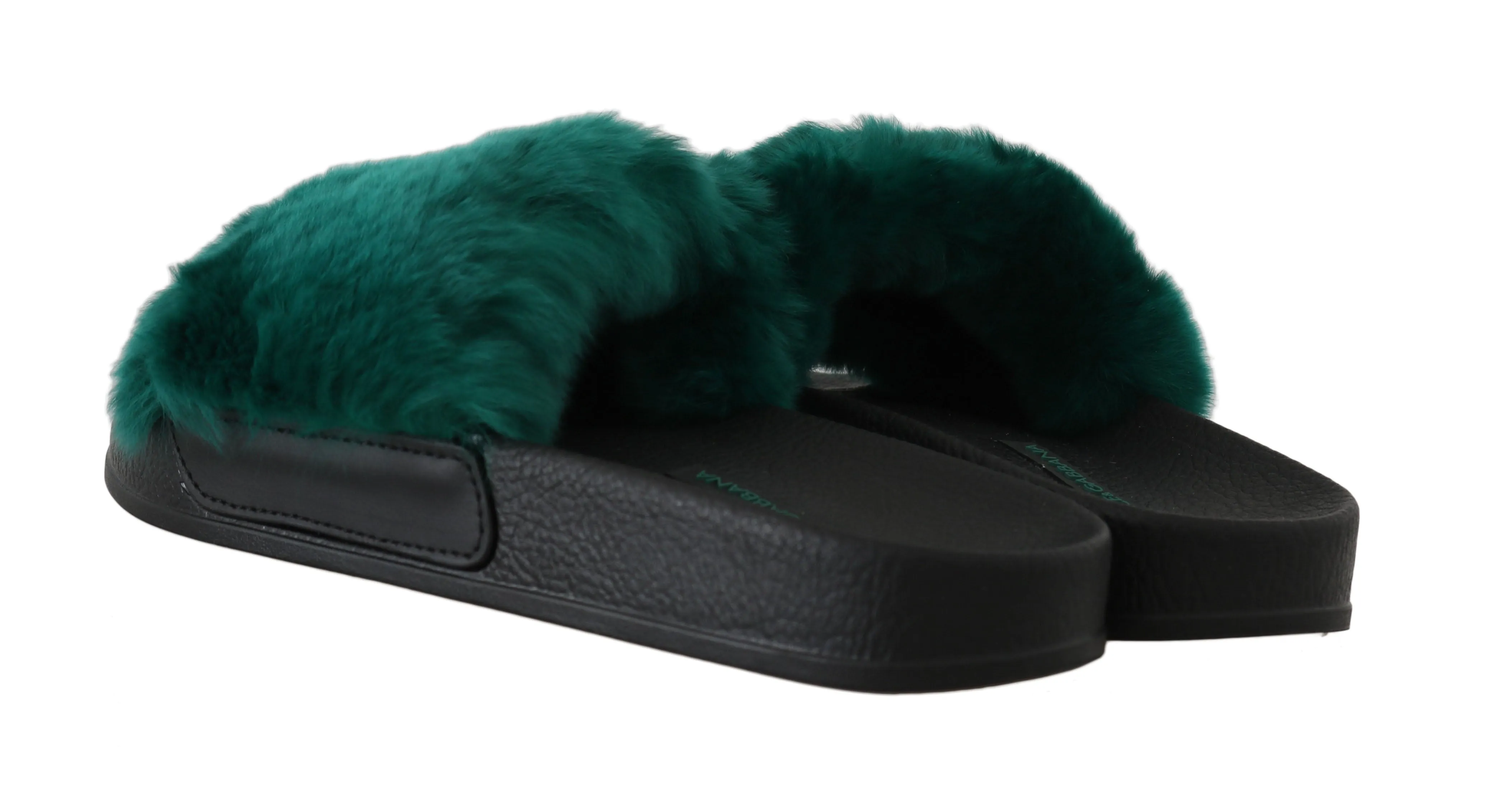Green Mink Fur Flip Flop Flat Slides