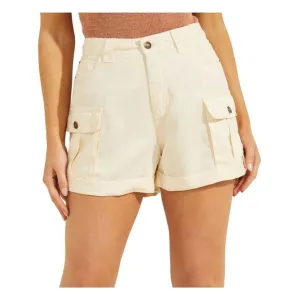 GUESS Womens White Pocketed Zippered Cuffed High-rise Buttoned Cargo Shorts 24