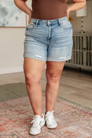 Hazel Blues® |  Darlene High Rise Distressed Cuffed Cutoff Shorts