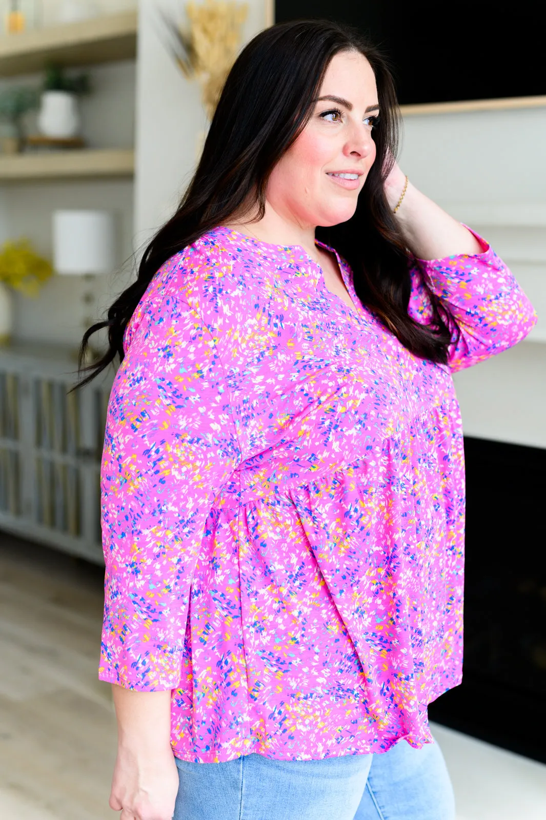 Hazel Blues® |  Lizzy Babydoll Top in Magenta Brushstrokes