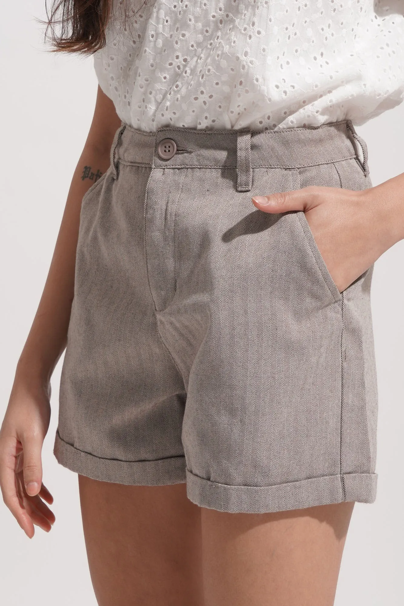 Herringbone Cuffed Shorts