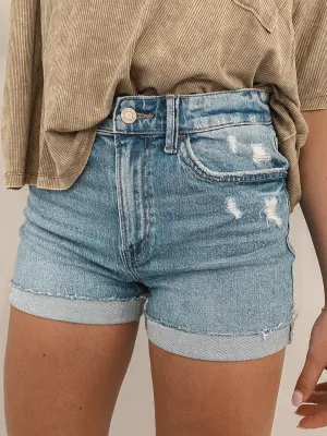High Rise Cuffed Shorts - Medium Wash