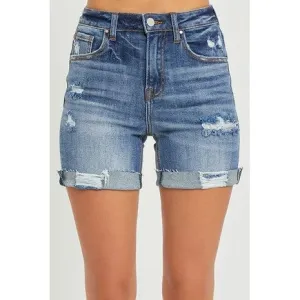 High Rise Distressed Roll Up Shorts