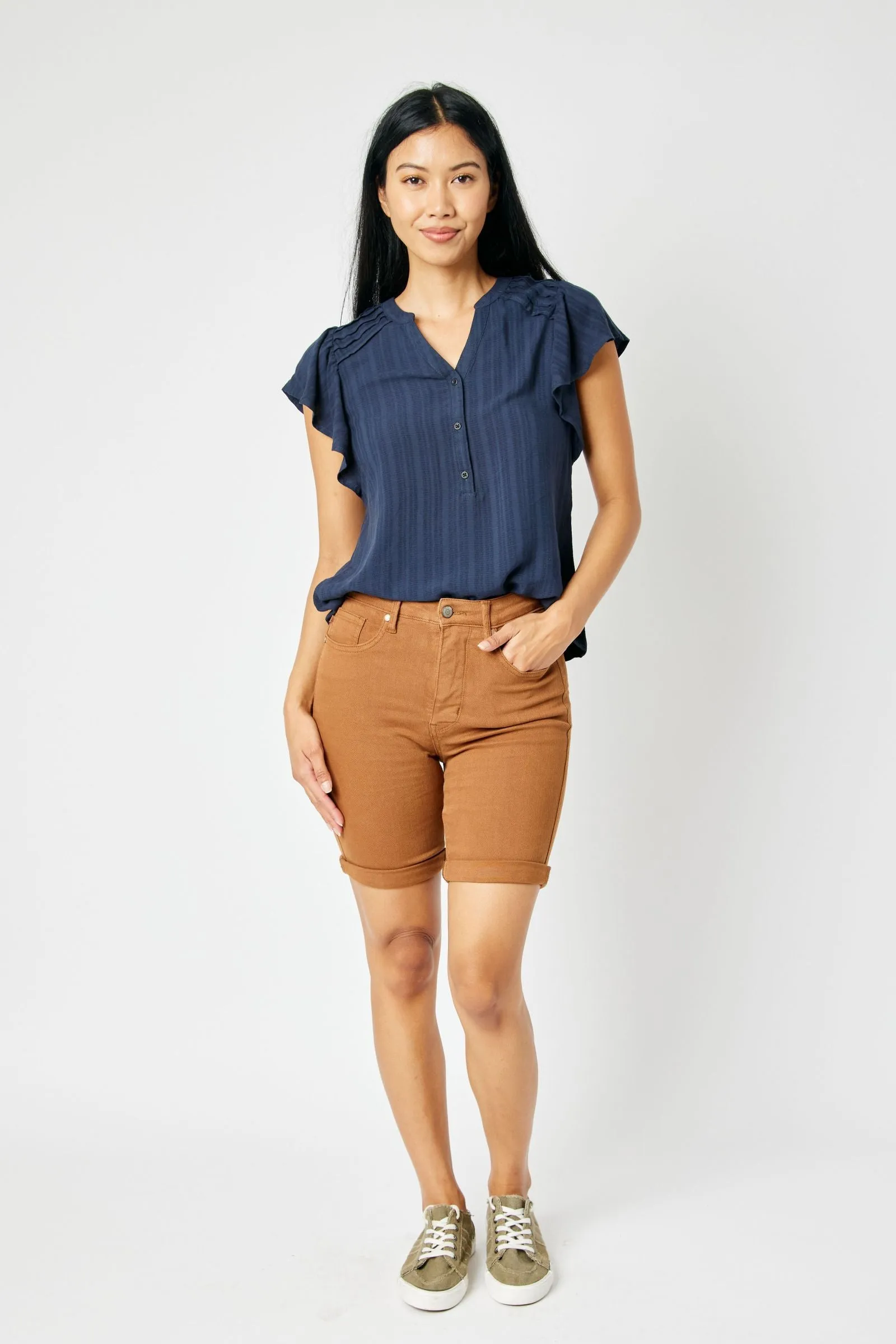Judy Blue | Brown Garment Dyed Shorts