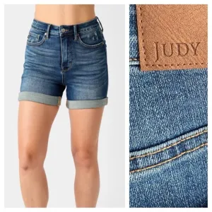 Judy Blue High Waisted Vintage Wash Tummy Control Cuffed Denim Short