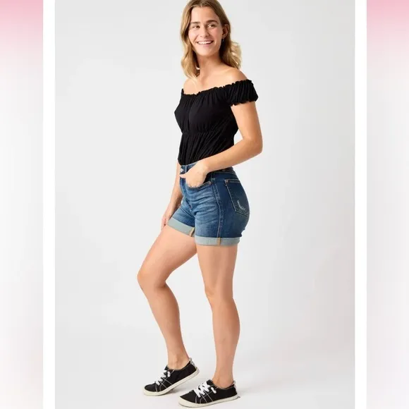 Judy Blue High Waisted Vintage Wash Tummy Control Cuffed Denim Short