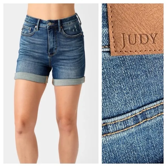 Judy Blue High Waisted Vintage Wash Tummy Control Cuffed Denim Short