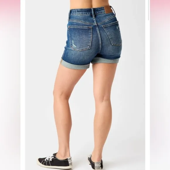 Judy Blue High Waisted Vintage Wash Tummy Control Cuffed Denim Short