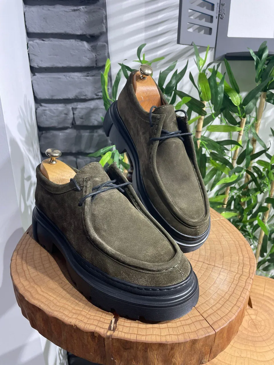 Khaki Suede Casual High Sole Shoes