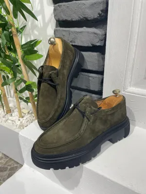Khaki Suede Casual High Sole Shoes