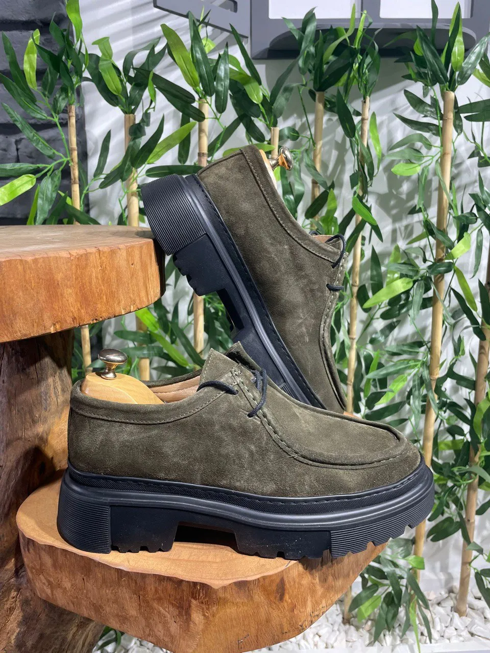 Khaki Suede Casual High Sole Shoes