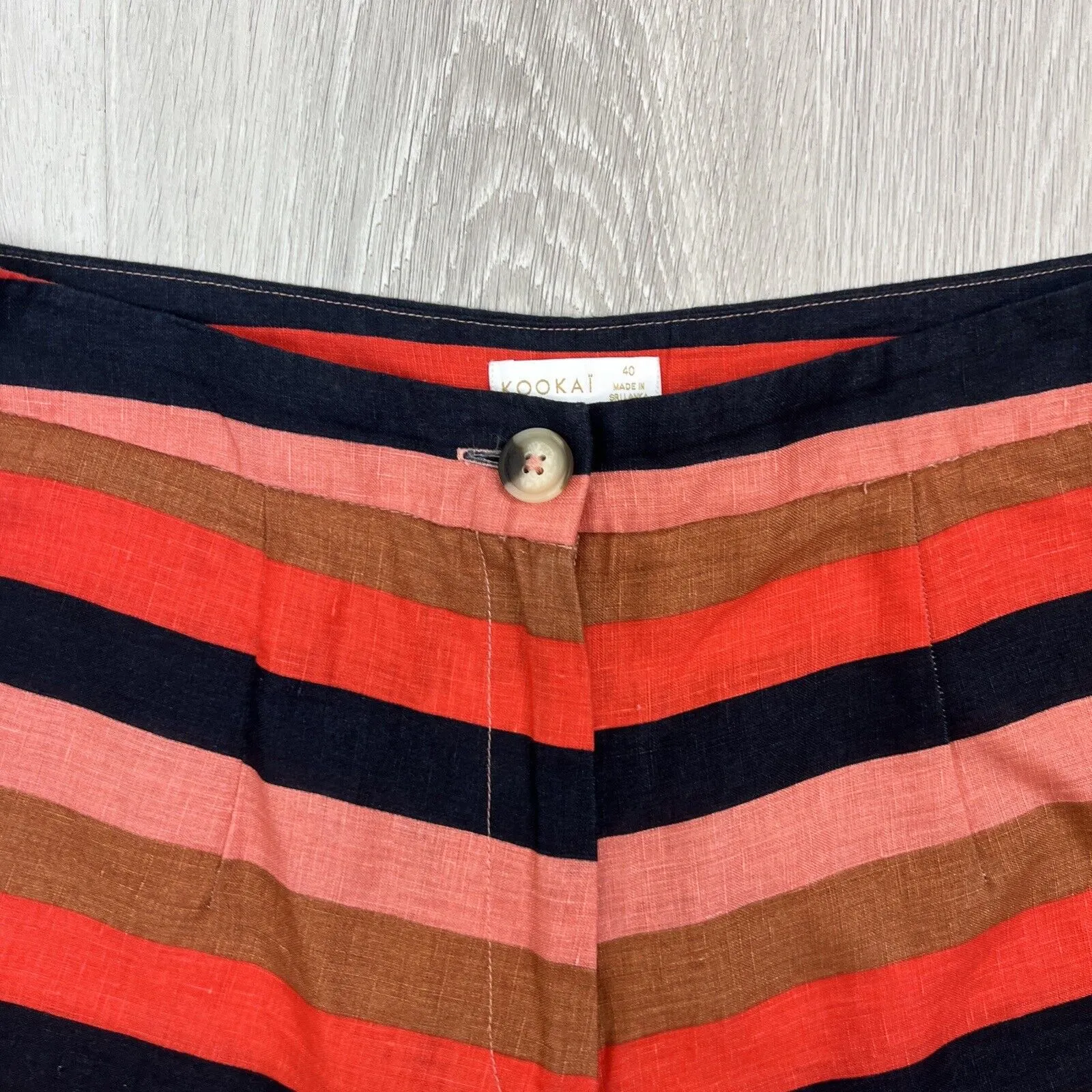 Kookai Womens Striped 100% Linen Shorts Size 40