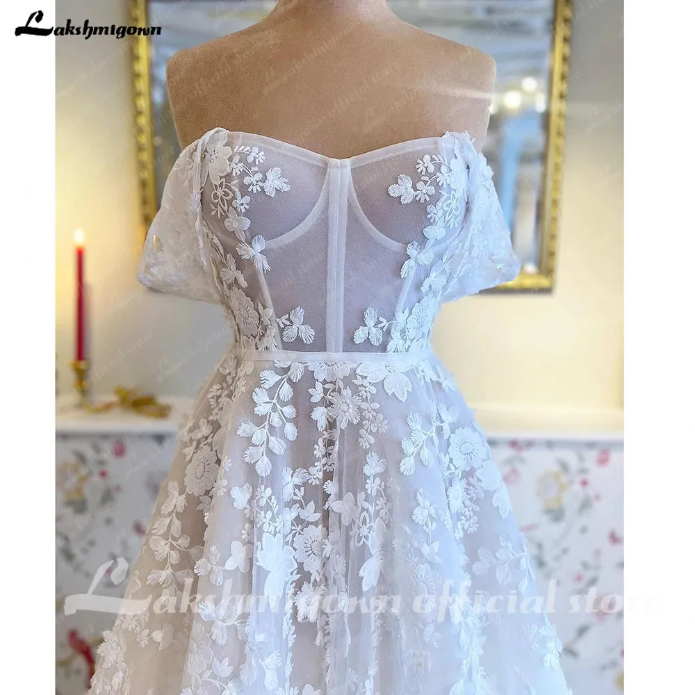 Lakshmigown Lace Women Off Shoulder Wedding Dress Sleeve 2024 Appliques Bridal Dress robe de soirée de mar
