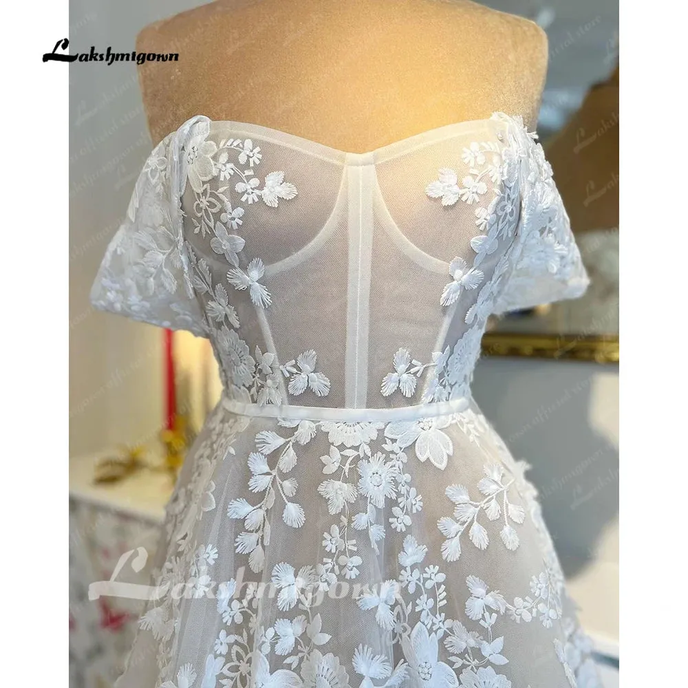 Lakshmigown Lace Women Off Shoulder Wedding Dress Sleeve 2024 Appliques Bridal Dress robe de soirée de mar