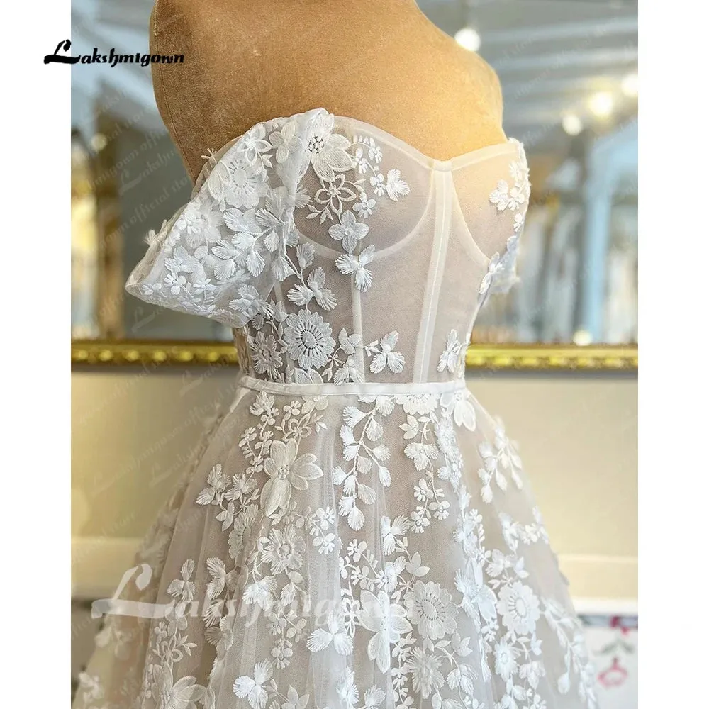 Lakshmigown Lace Women Off Shoulder Wedding Dress Sleeve 2024 Appliques Bridal Dress robe de soirée de mar