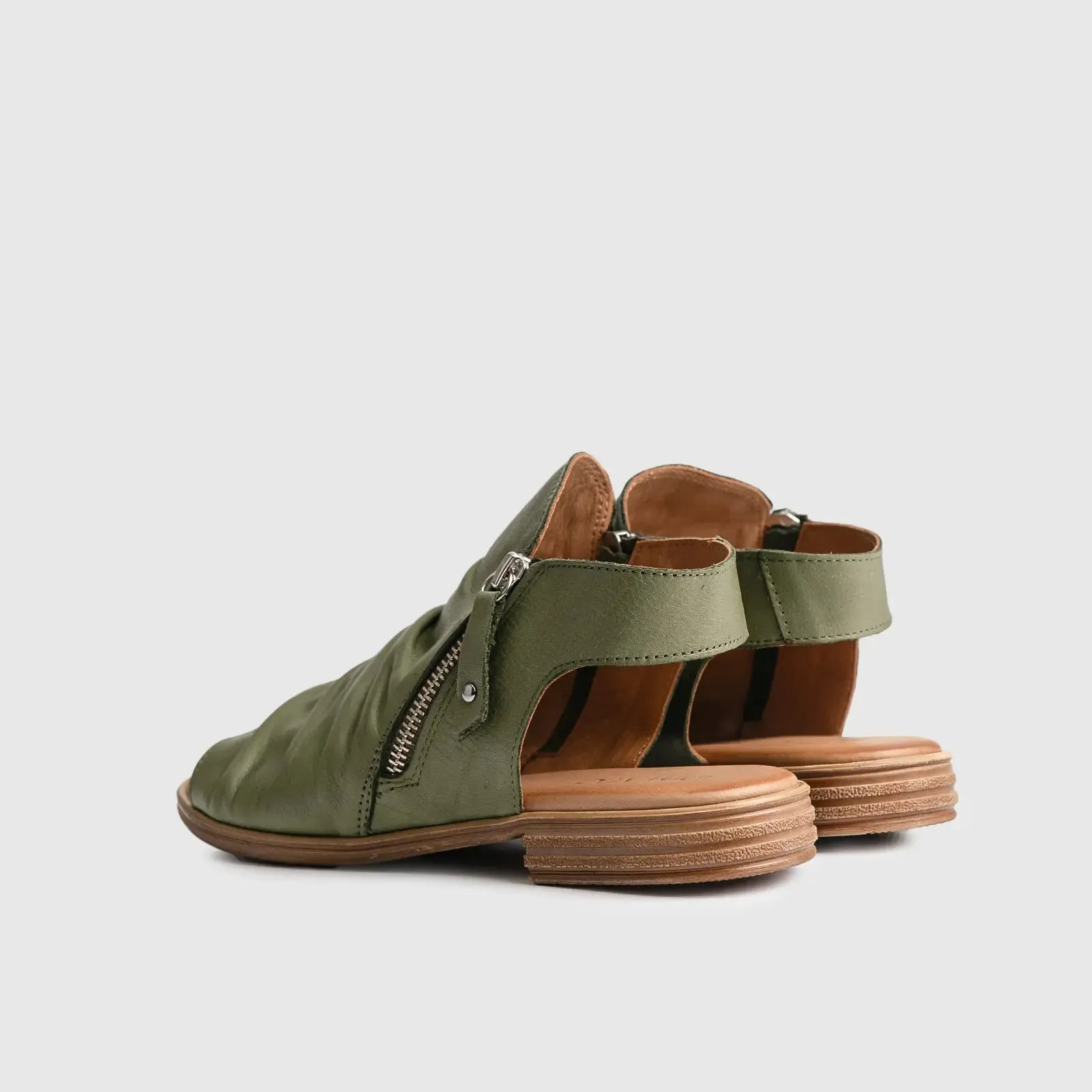 Leather Flat Comfort Sandals Olive 8541