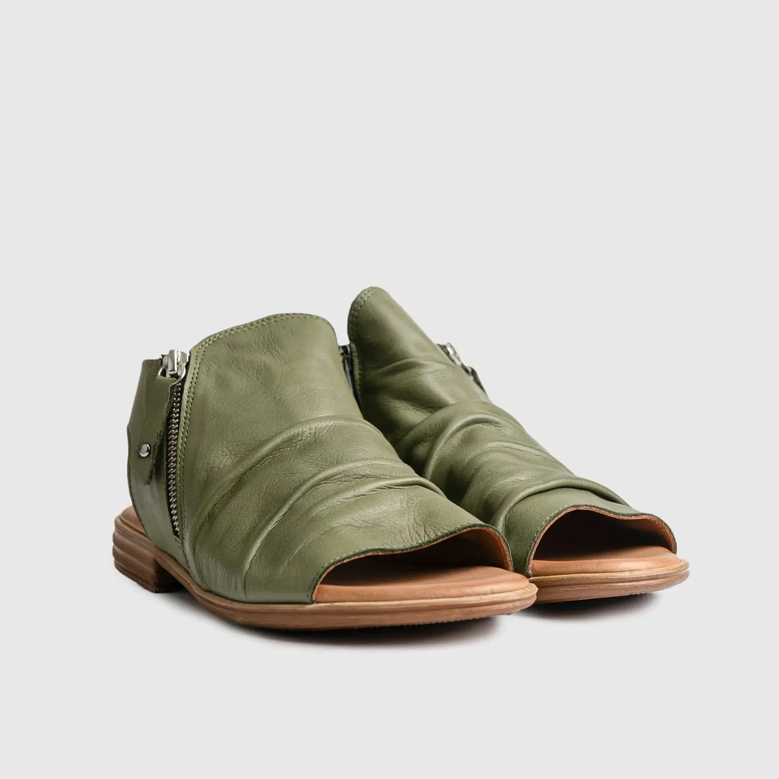 Leather Flat Comfort Sandals Olive 8541