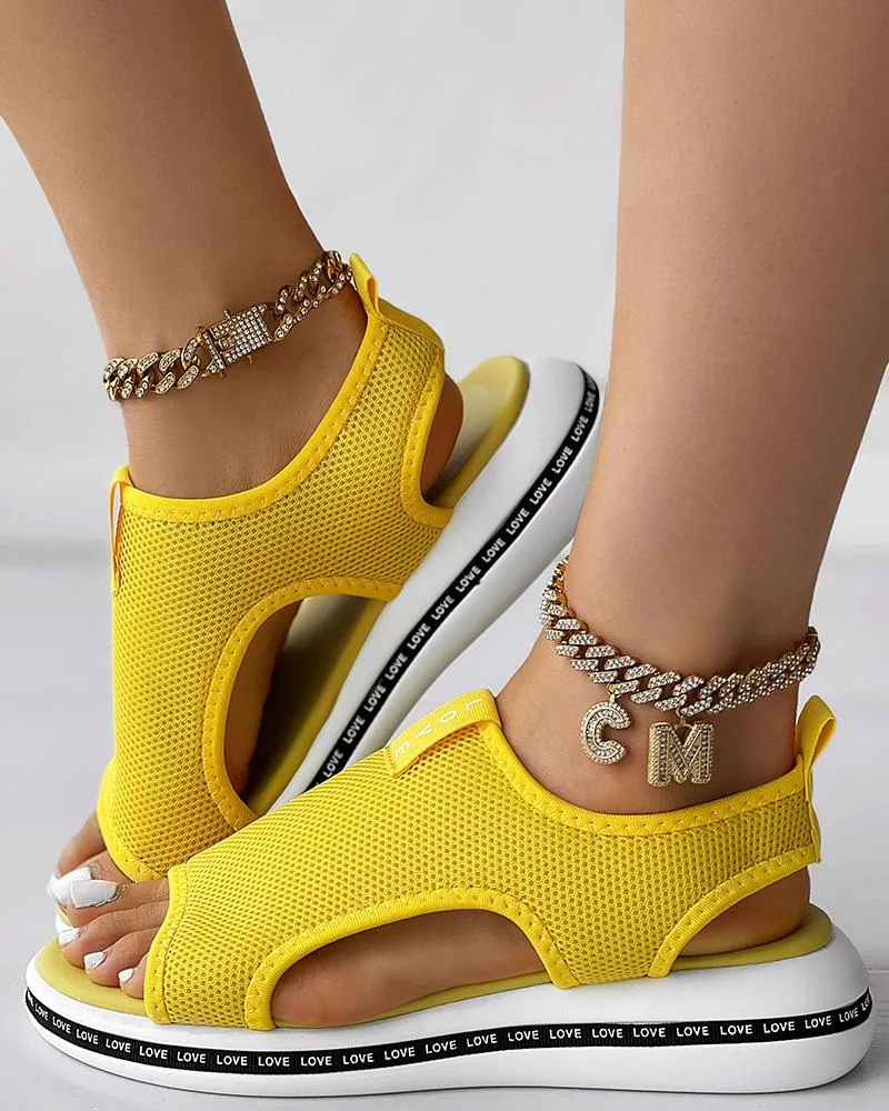 Letter Pattern Platform Hollow Out Sandals