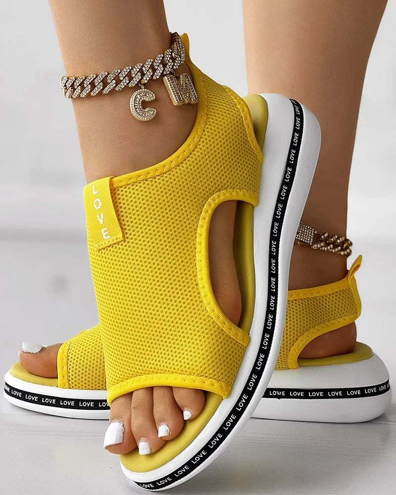 Letter Pattern Platform Hollow Out Sandals