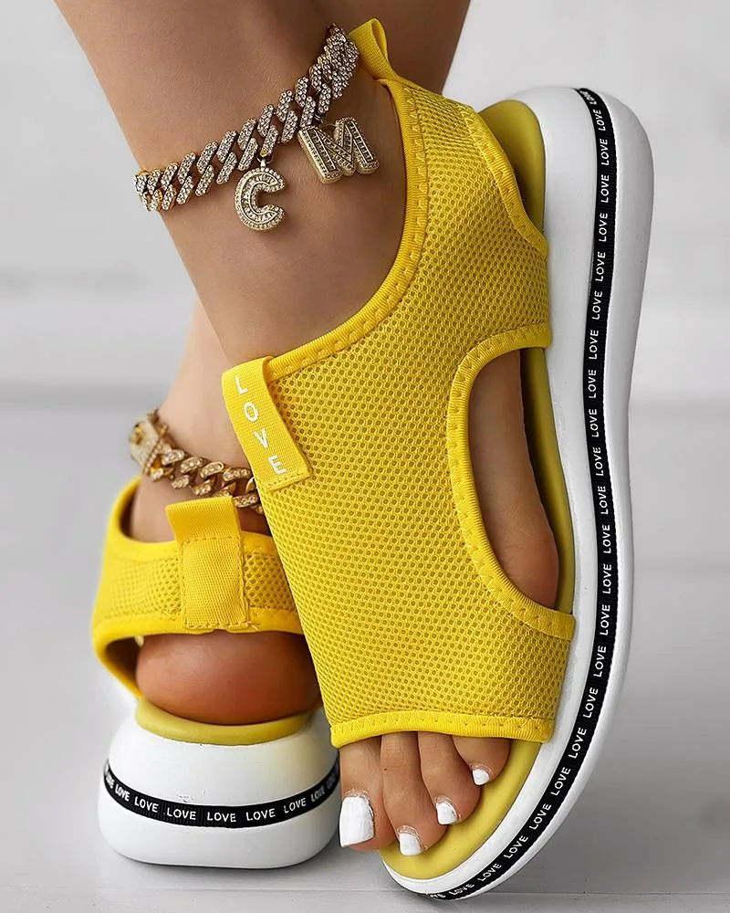 Letter Pattern Platform Hollow Out Sandals